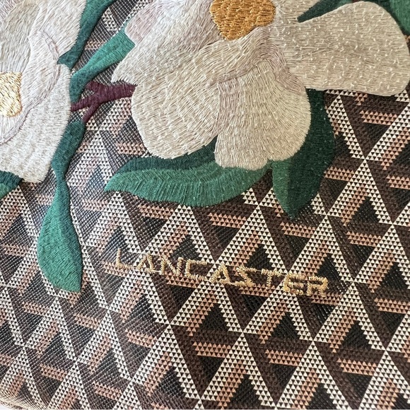 LANCASTER PARIS TOTE LG IKON COATED CANVAS FLORAL STITCHING ADJ STRAPS BROWN - Picture 4 of 11